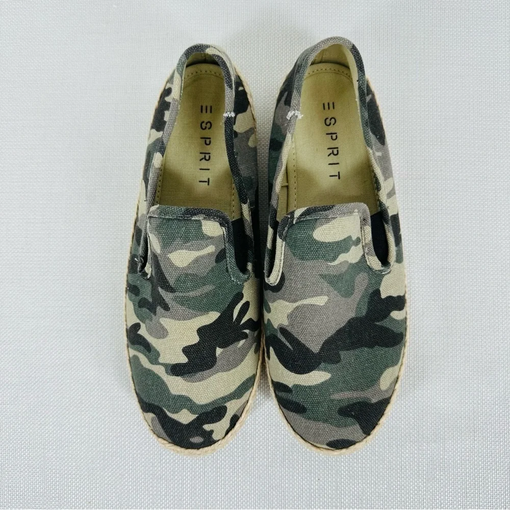 Esprit Size 7.5 Erika Green Camouflage Espadrilles Slip On Flats